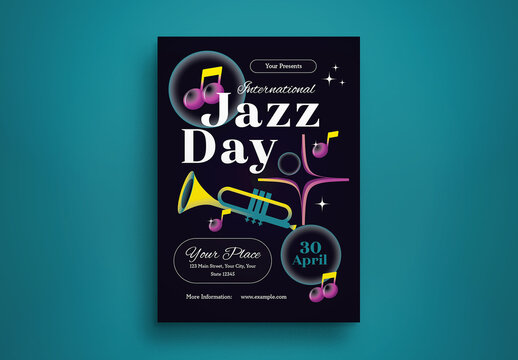 Black 3D International Jazz Day Flyer Layout