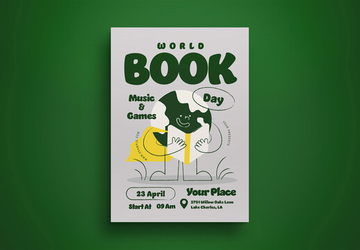 Green Cartoon World Book Day Flyer Layout
