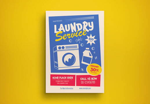 Blue Mid Century Laundry Service Flyer Layout