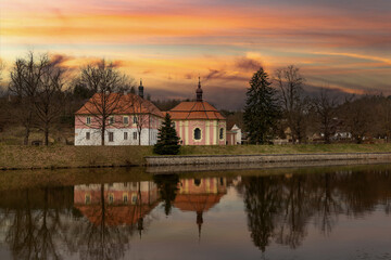 Fototapeta na wymiar Castle Mitrowicz on a bank of Luznice river in South Czechia.
