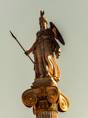 Statue of Athena, the ancient Greek goddess of wisdom and knowledge, who is represented as a...