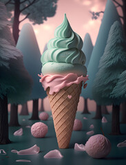 ice cream in the forest,AI Generative