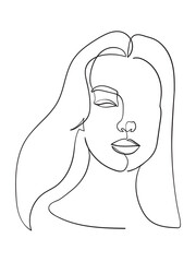 Female Face Continuous Line Drawing. Good for Prints, T-shirt, Banners, Slogan Design Modern Graphics Style