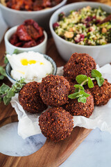 Falafel on wooden party pletter. Israeli food concept.