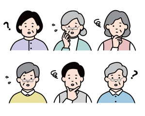 高齢者・シニアのネガティブなアイコンセット　上半身　カラー
おじいちゃん　おばあちゃん