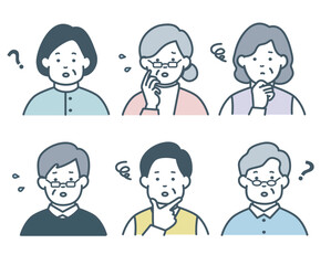 高齢者・シニアのネガティブなアイコンセット　上半身　単色　
おじいちゃん　おばあちゃん