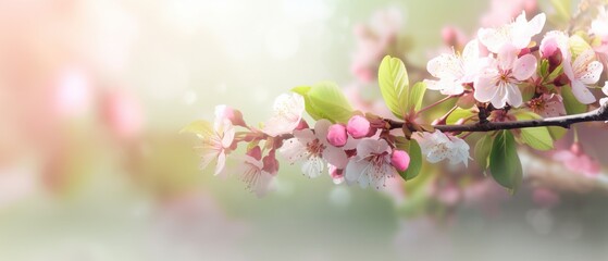 abstract nature background with spring blooming flowers , Generative AI.

