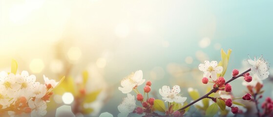 abstract nature background with spring blooming flowers , Generative AI.
