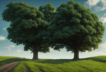 Fototapeta premium two trees in the field landscape generative ai