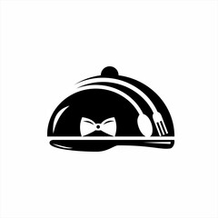 Chef logo design with serving lid, spoon, fork and knife and tie. can be used for logo chef, cafe, restaurant, decoration.