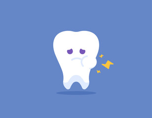 illustration of a tooth character that has swelling on the cheek. swollen cheeks. Symptoms of toothache or swollen gum disease. funny, cute, and adorable characters. dental health problems