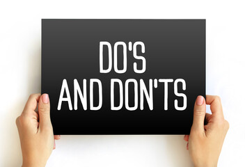 Do's And Don'ts text on card, concept background