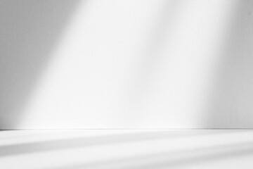 Abstract white studio background for product presentation. Empty room with shadows of window. Display product with blurred backdrop.