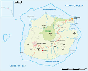 Vector street map of the Caribbean island of Saba