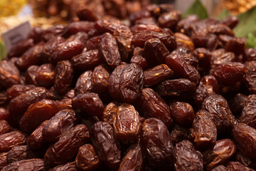 sweet dried dates on the counter in market
