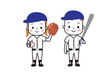 野球をしている男の子と女の子
