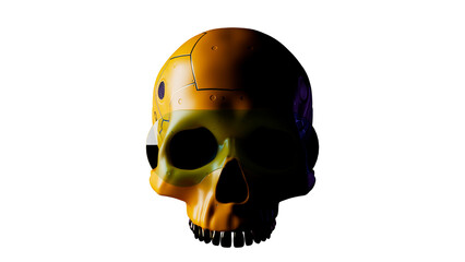 orange synthesized human skull. concept of danger in technologies