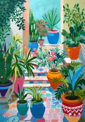 mediterranean garden at spring, colourful art, generative ai