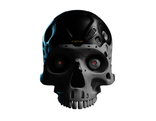 robot head stylized as a human skull, neural network concept