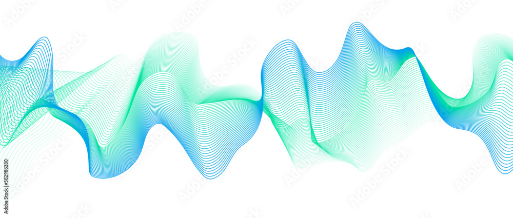 Poster futuristic smooth wave on a white background. flow of gradient lines from green to blue. dynamic sou