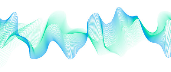 Futuristic smooth wave on a white background. Flow of gradient lines from green to blue. Dynamic sound wave. Design element. Vector illustration.
