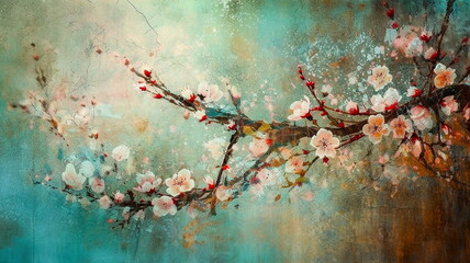 cherry blossoms, abstract, clean, highly textured  - generative ai