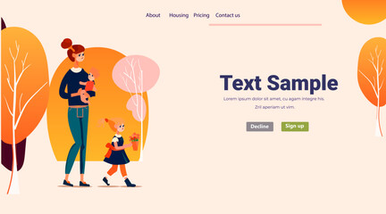 mother walking with her little children loving family parenthood childcare concept mothers day card template