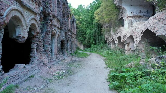Drone view of Dubensky Tarakanovsky fort - defensive structure, mistic place