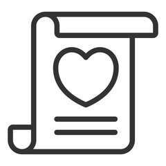 Unfolded love letter with a picture of a heart - icon, illustration on white background, outline style