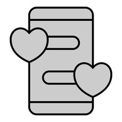 Love text on smartphone screen - icon, illustration on white background, grey style