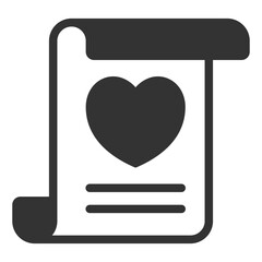 Unfolded love letter with a picture of a heart - icon, illustration on white background, glyph style