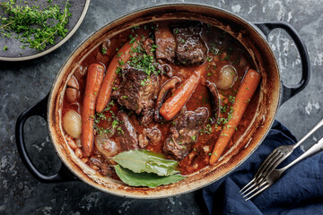 Boeuf bourguignon, tradition French  one pot beef stew cooked in red wine 
