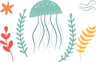 jellyfish in flat style vector