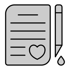 Love letter and ink drop pen - icon, illustration on white background, grey style