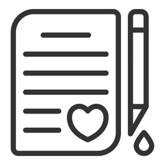 Love letter and ink drop pen - icon, illustration on white background, outline style