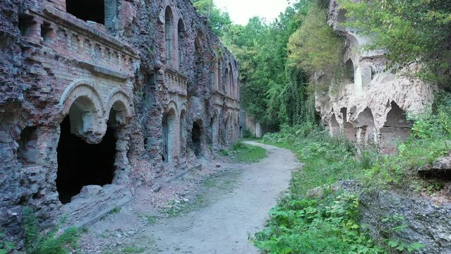 Drone view of Dubensky Tarakanovsky fort - defensive structure, mistic place