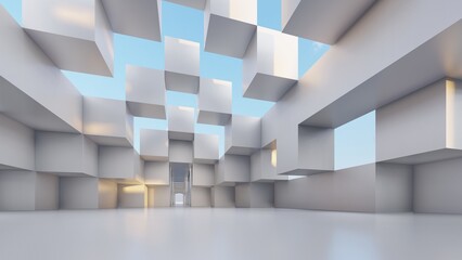 Abstract architecture background geometric pattern walls 3d render