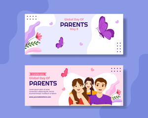 Global Day of Parents Horizontal Banner Flat Cartoon Hand Drawn Templates Background Illustration