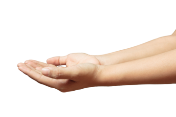 Elegant female hand is facing up to ask or accept something blank for presentation.