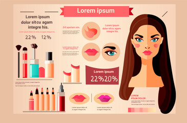beauty woman with perfect makeup beautiful professional make-up salon products infographic make up fashion concept
