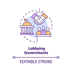 Lobbying governments concept icon. Organizations influence. Form of advocacy abstract idea thin line illustration. Isolated outline drawing. Editable stroke. Arial, Myriad Pro-Bold fonts used