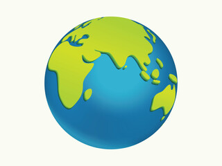 World Globe with Arctic and Indian Ocean Countries. Cartoon Style 3d Blue Earth vector illustration on white background. Earth Day or Save Environment Concept. Save Green concept.
