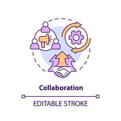 Collaboration concept icon. Social organizations partnership. Form of advocacy abstract idea thin line illustration. Isolated outline drawing. Editable stroke. Arial, Myriad Pro-Bold fonts used