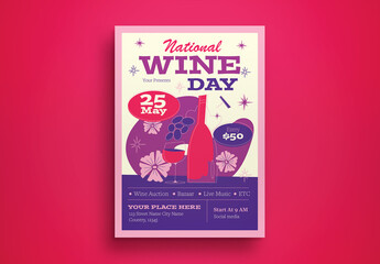 Purple Mid Century National Wine Day Flyer Layout