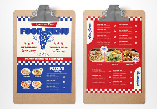 Blue Retro Pizza Menu