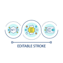 Development of blockchain technology loop concept icon. Cryptocurrency buy and sell abstract idea thin line illustration. Isolated outline drawing. Editable stroke. Arial font used