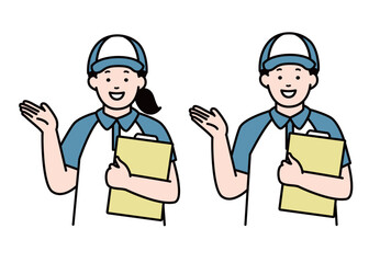 案内をする引っ越し業者の男女／見積り　カラー