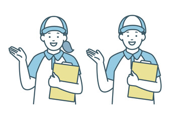 案内をする引っ越し業者の男女／見積り　単色