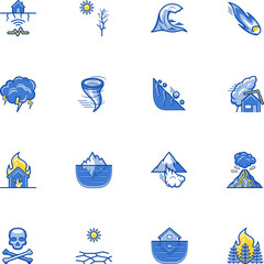 Natural disaster catastrophe color icons | Filled outline vector icon set
