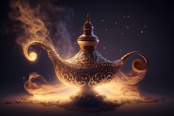 Naklejka premium magic lamp with genie, AI generated